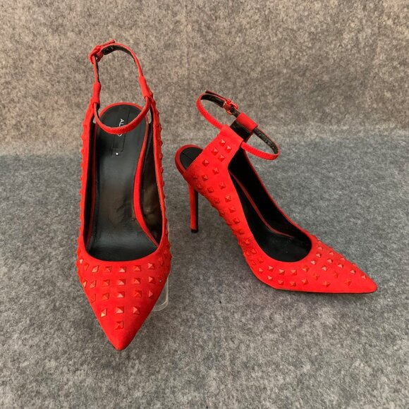 Aldo Yadori Women's Red Studded Sling Back Pump Heels Pointed Toe Shoes - Picture 2 of 13